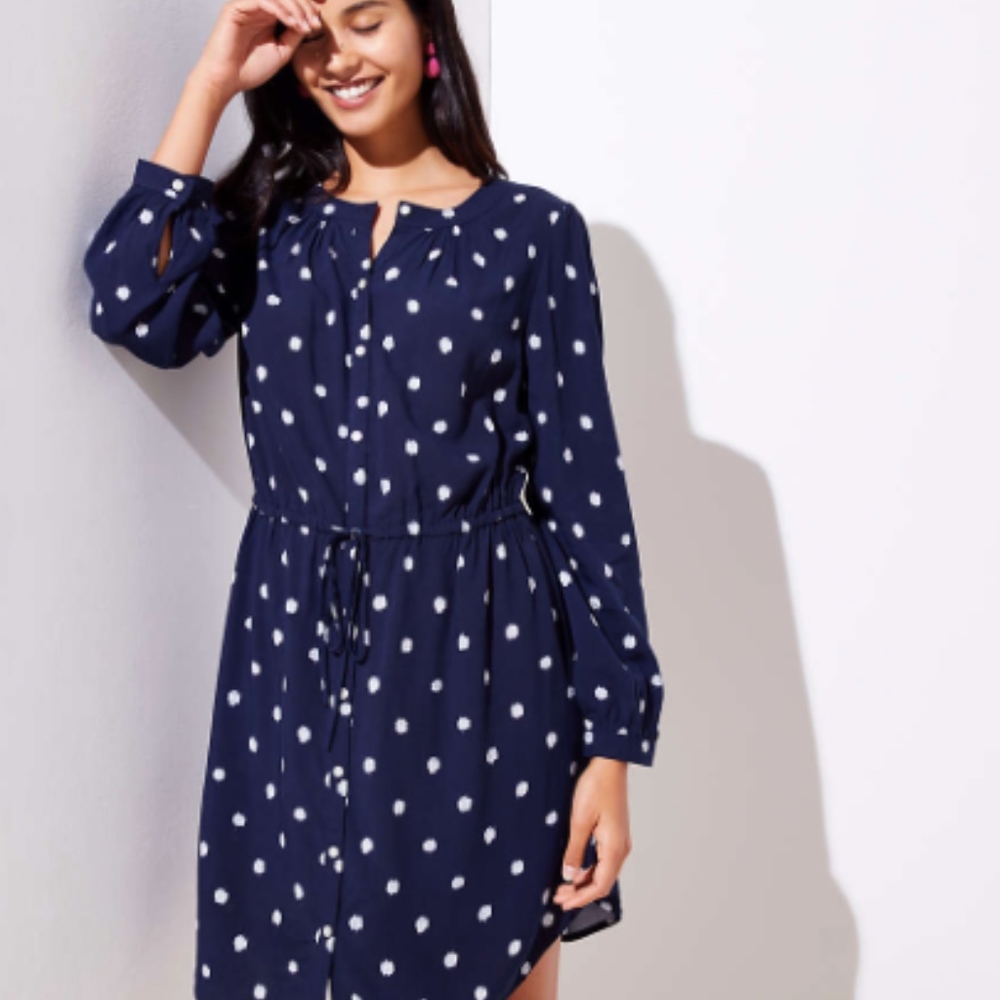 IKAT Dot Tie Waist Shirtdress